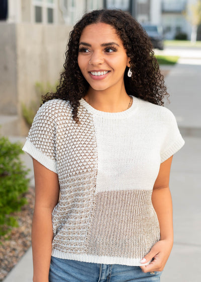 Drop sleeve natural knit sweater top