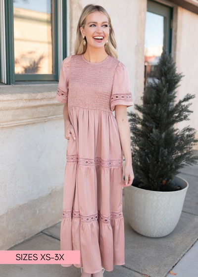 Modest blush smocked dress