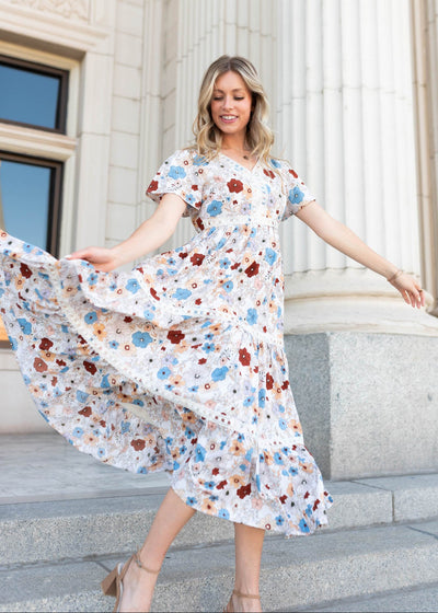 Lena Lou cream floral dress with short sleeves