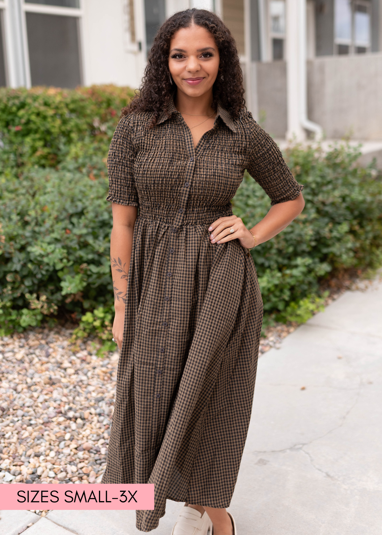 Mira Brown Gingham Dress