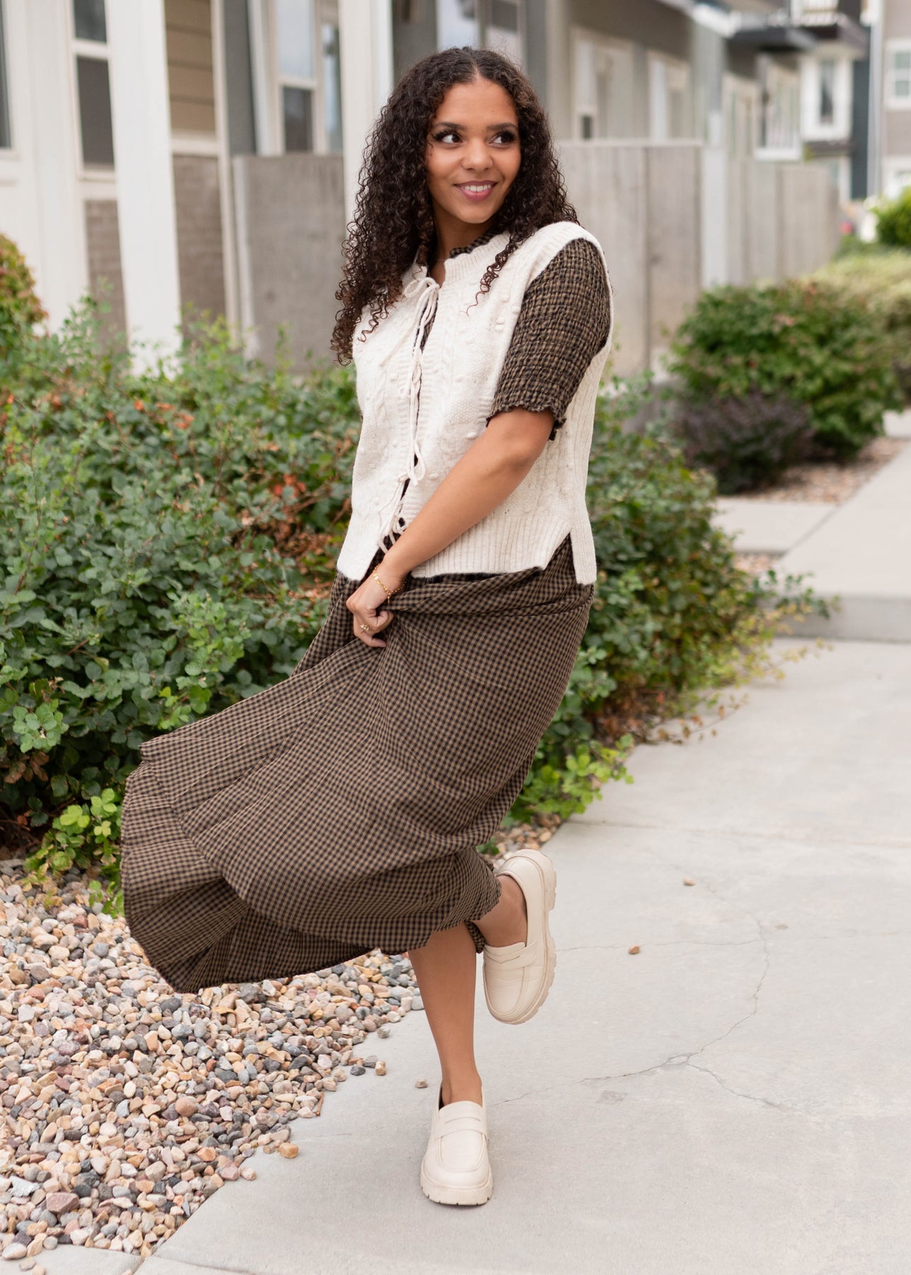 Mira Brown Gingham Maxi Dress Polagram – Lena Layne