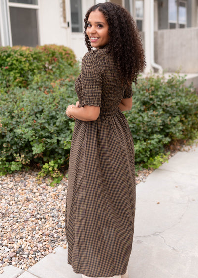 Mira Brown Gingham Dress