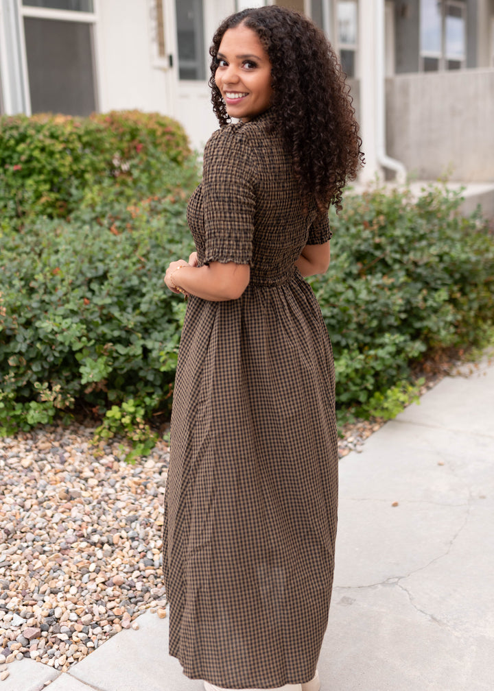 Mira Brown Gingham Maxi Dress Polagram – Lena Layne