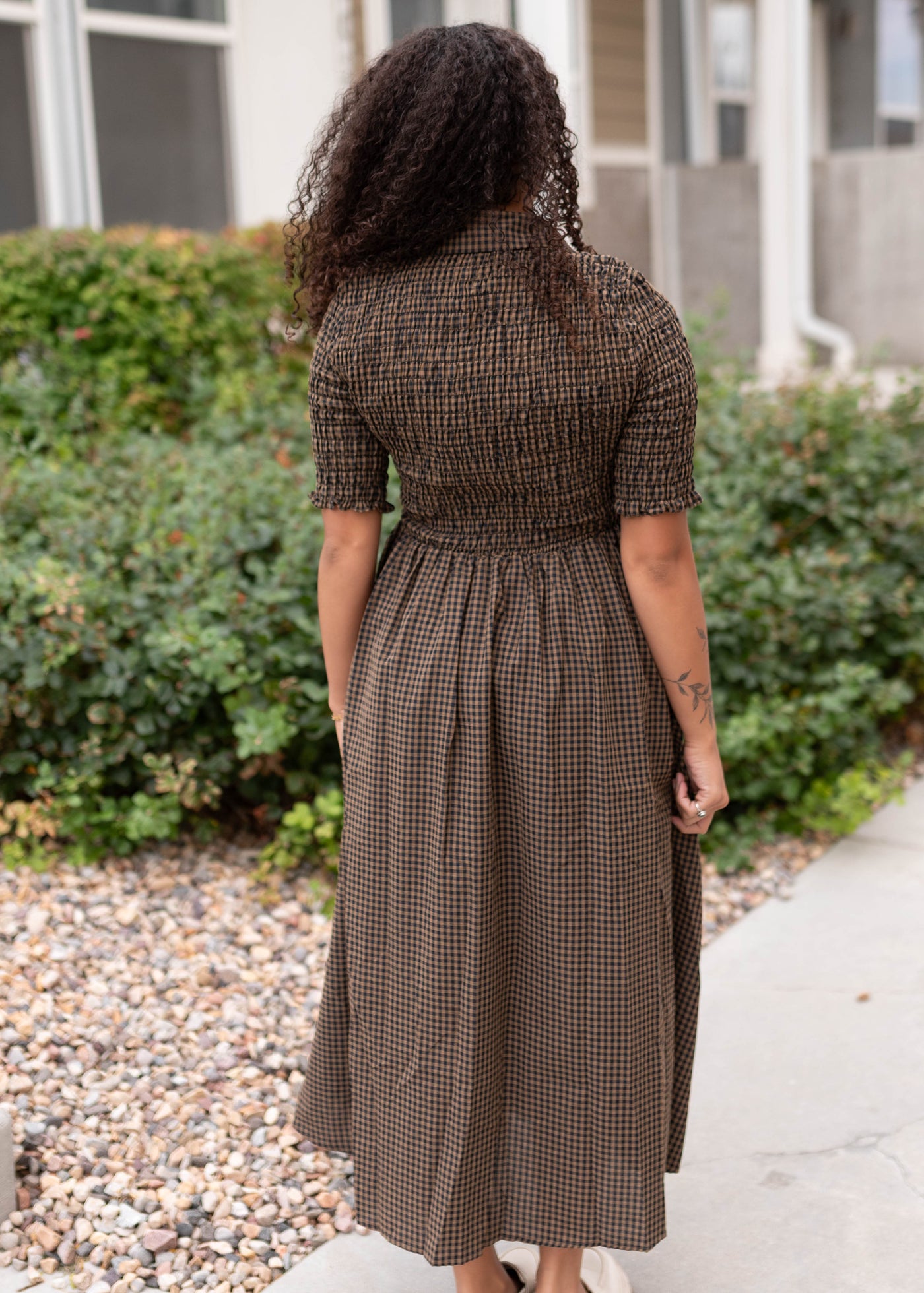 Mira Brown Gingham Dress