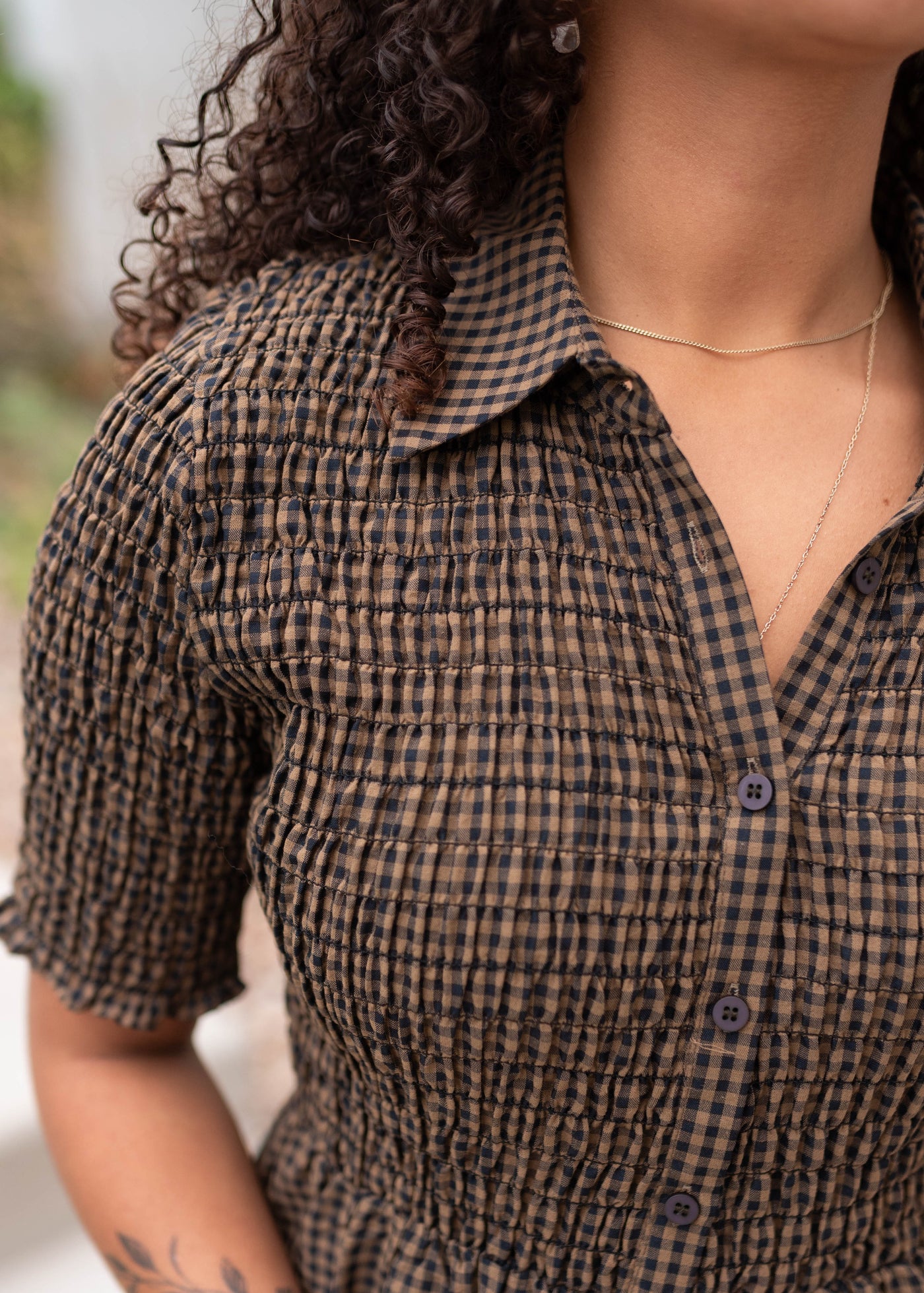 Mira Brown Gingham Dress