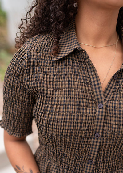 Mira Brown Gingham Dress