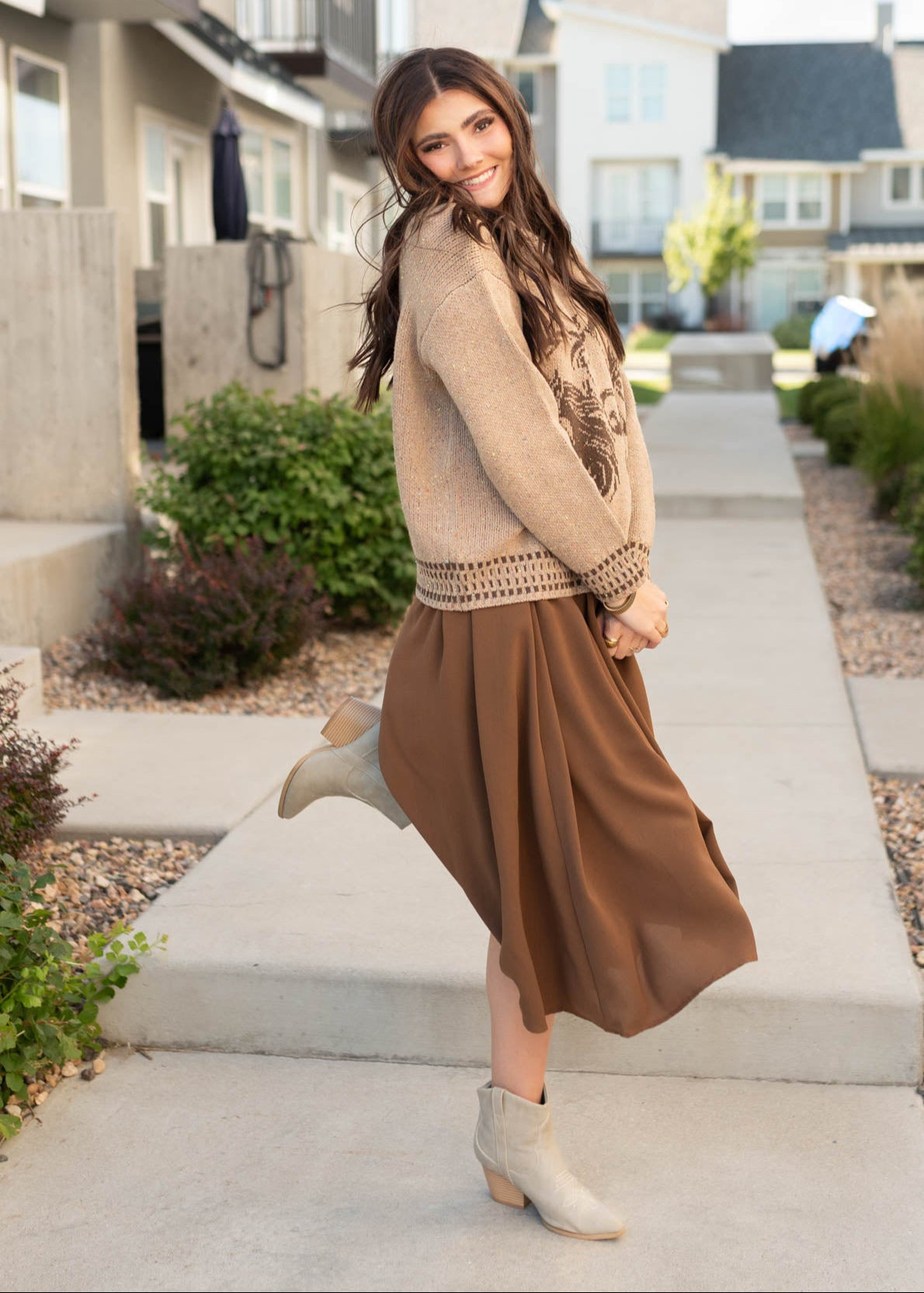 Midi cocoa smocked dress