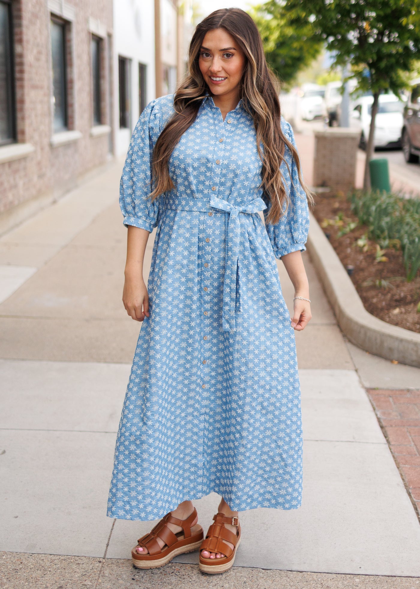 Miriam Embroidered Chambray Dress