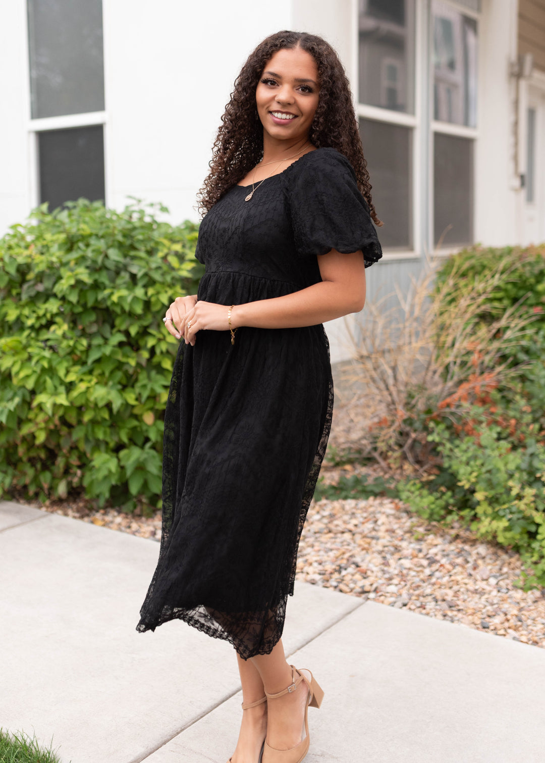 Misty Black Lace Midi Dress Tea N Rose – Lena Layne