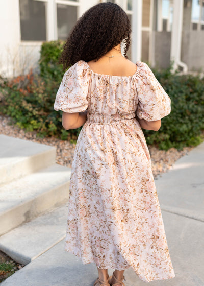 Back view of the pink floral dress