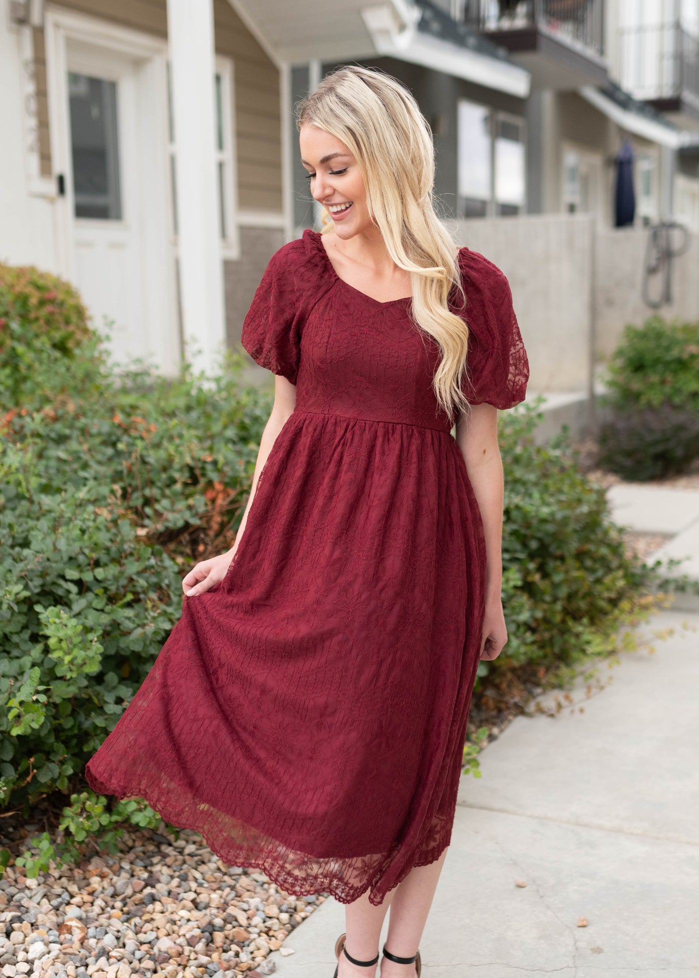 Misty Wine Lace Dress