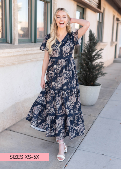 Navy blue patterned dress by Lena & Lou