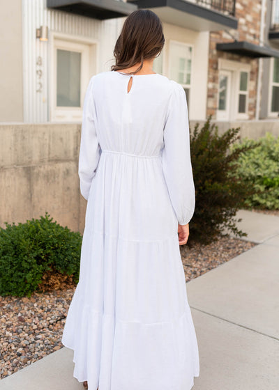 Back view of the white embroidered bodice dress