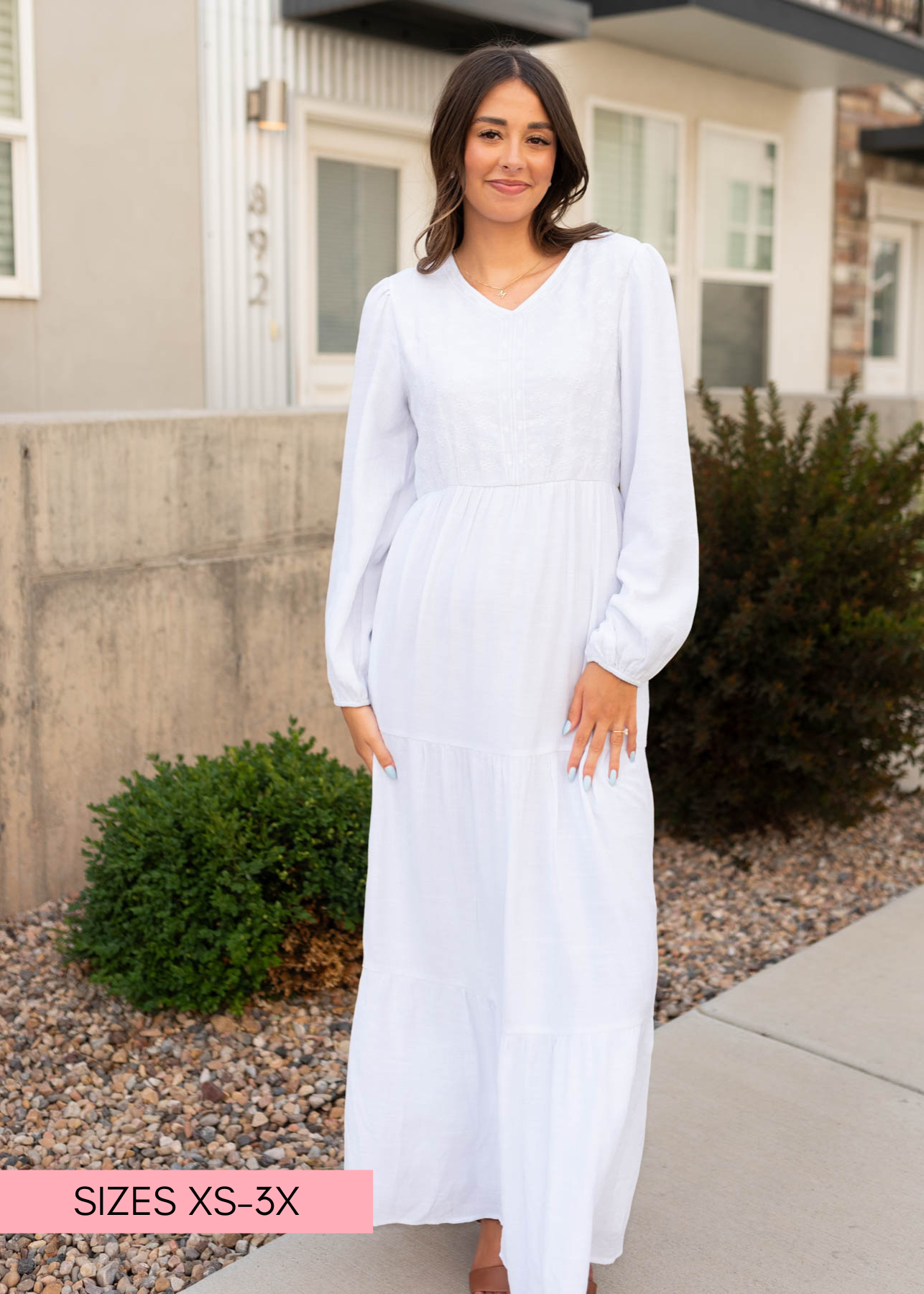 White embroidered bodice dress at Lena Layne