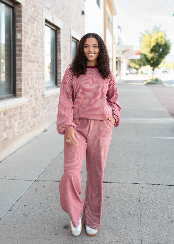 Naomi Dark Red & Pink Striped Lounge Pants | Lena Layne
