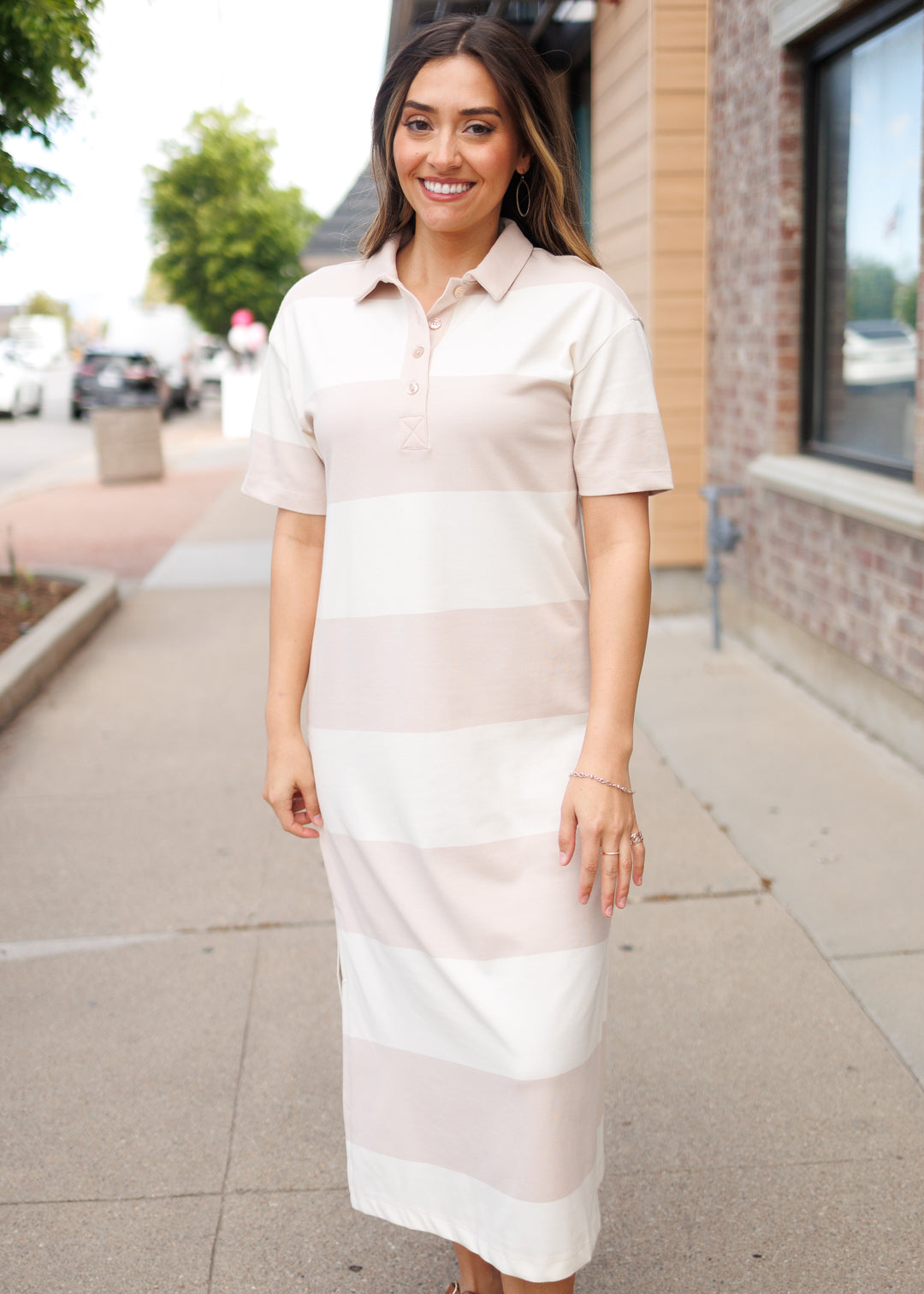 princess polly baby blue dress Off To The Shore Blue Chambray Striped Dress – Shop the Mint main image 0