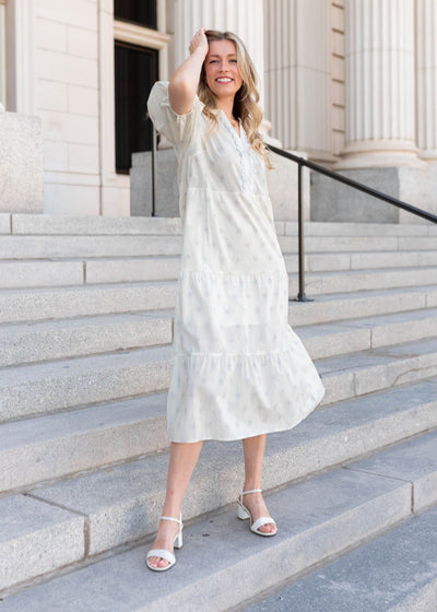 Vintage cream floral dress with lace trim
