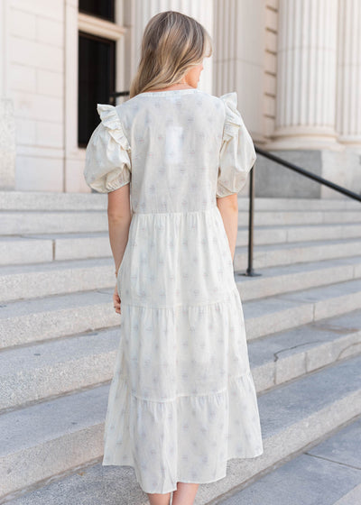 Back view of the vintage cream floral dress