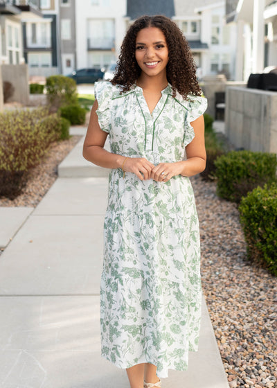 Green floral pattern dress