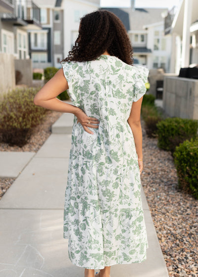 Back view of the green floral pattern dress