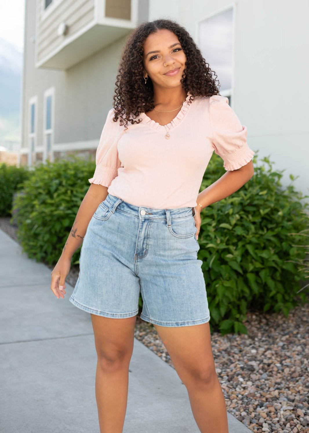 V-neck blush pink top