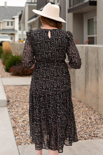 Back view of the black floral dress