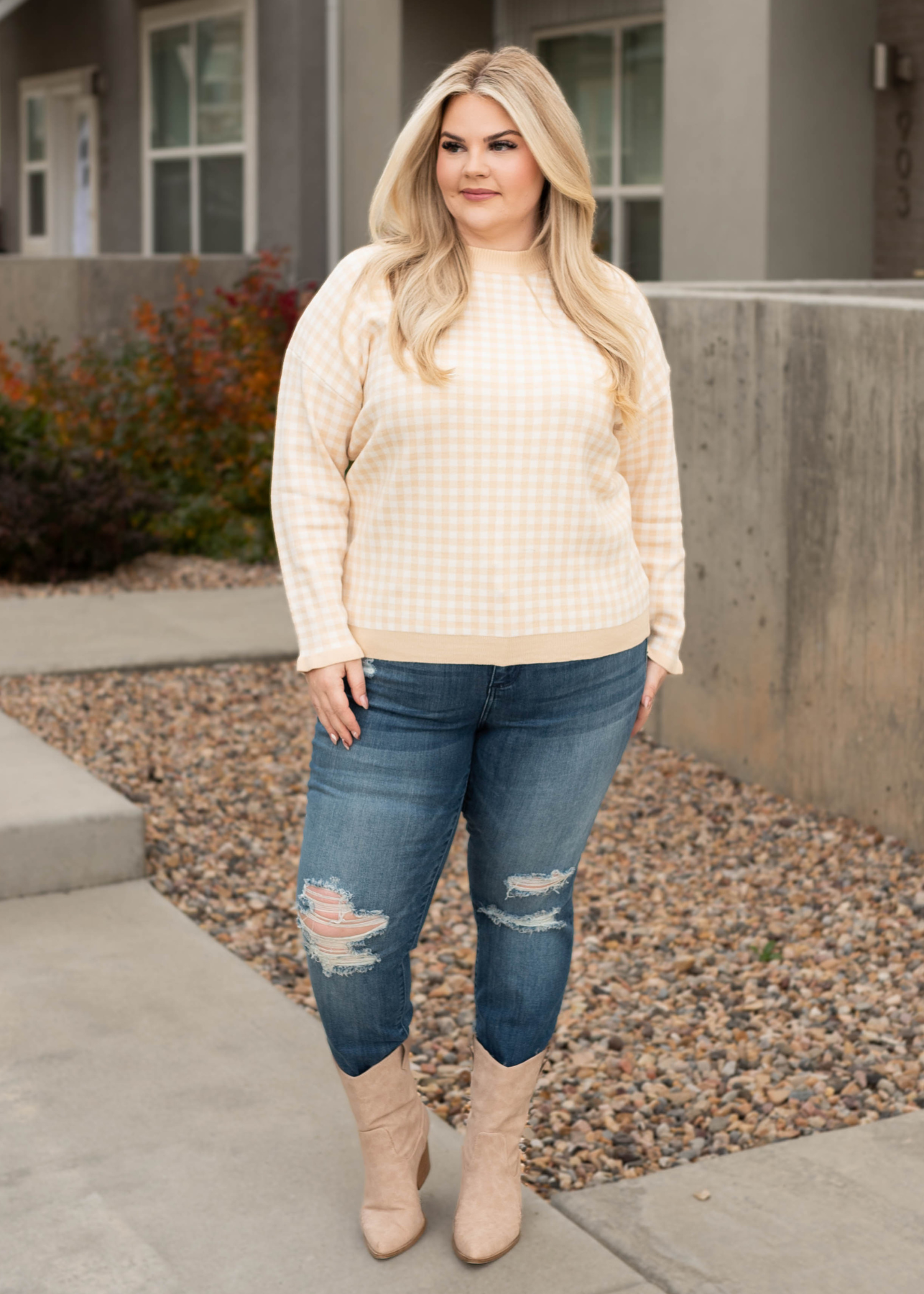Long sleeve plus size ivory sweater