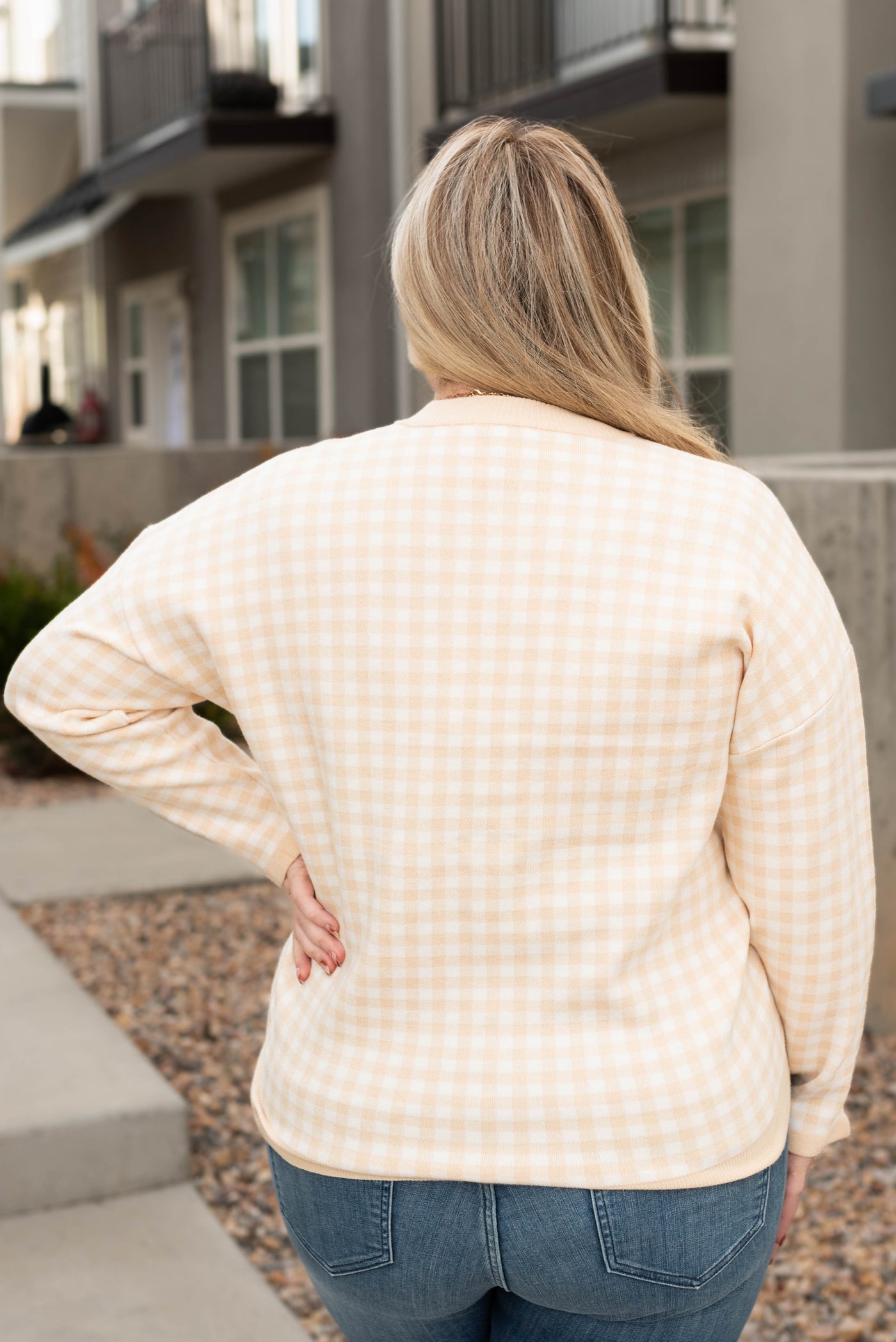 Back view of the plus size ivory sweater