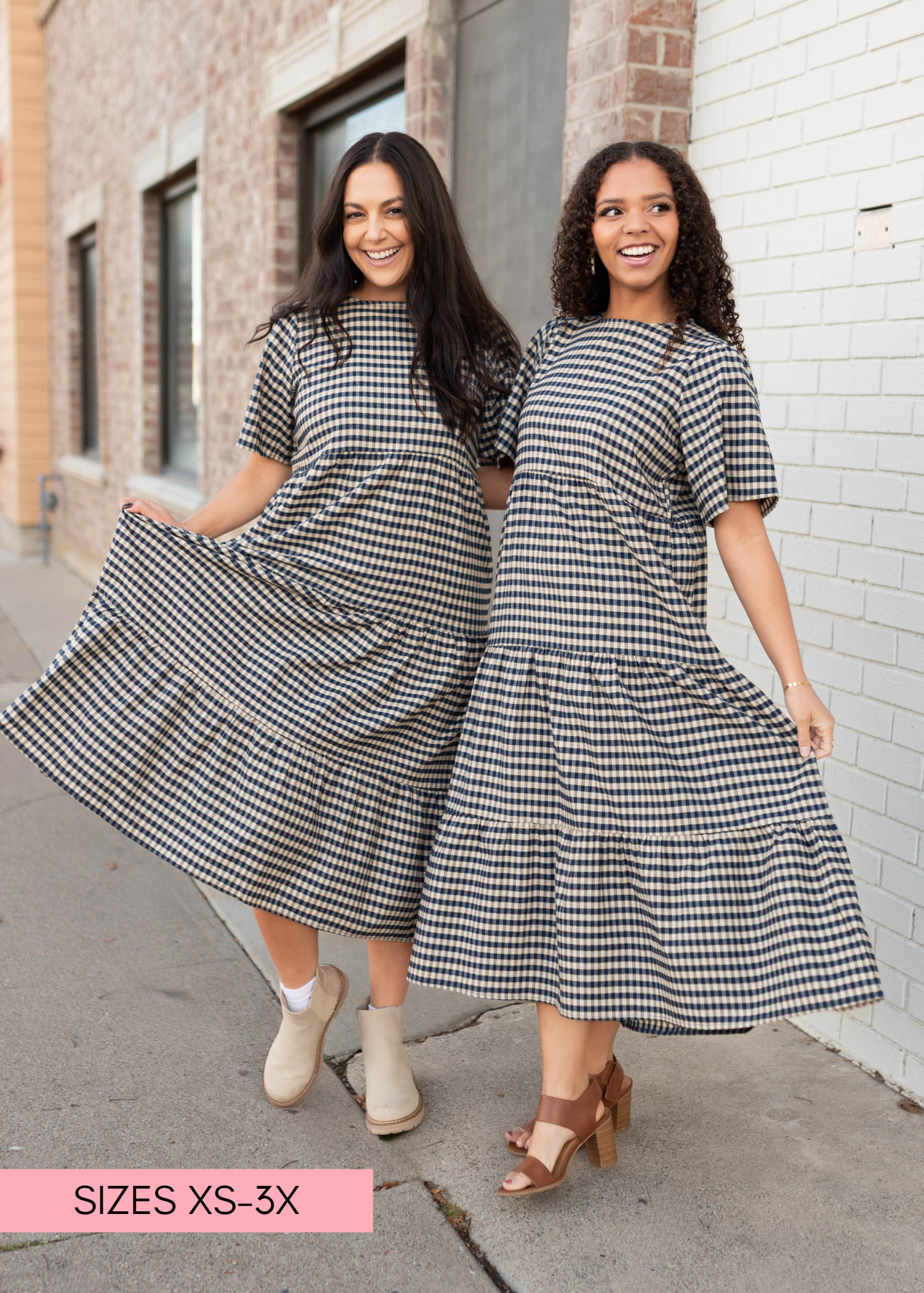 Nora Blue Gingham Tiered Dress