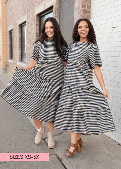 Nora Blue Gingham Tiered Dress