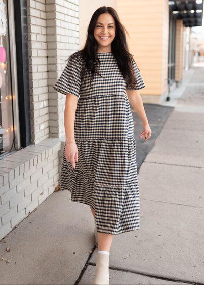 Nora Blue Gingham Tiered Dress
