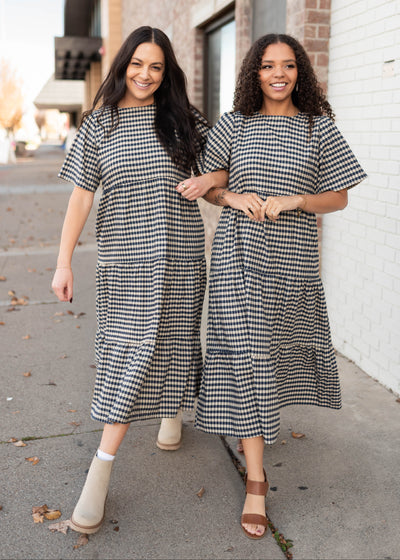 Nora Blue Gingham Tiered Dress