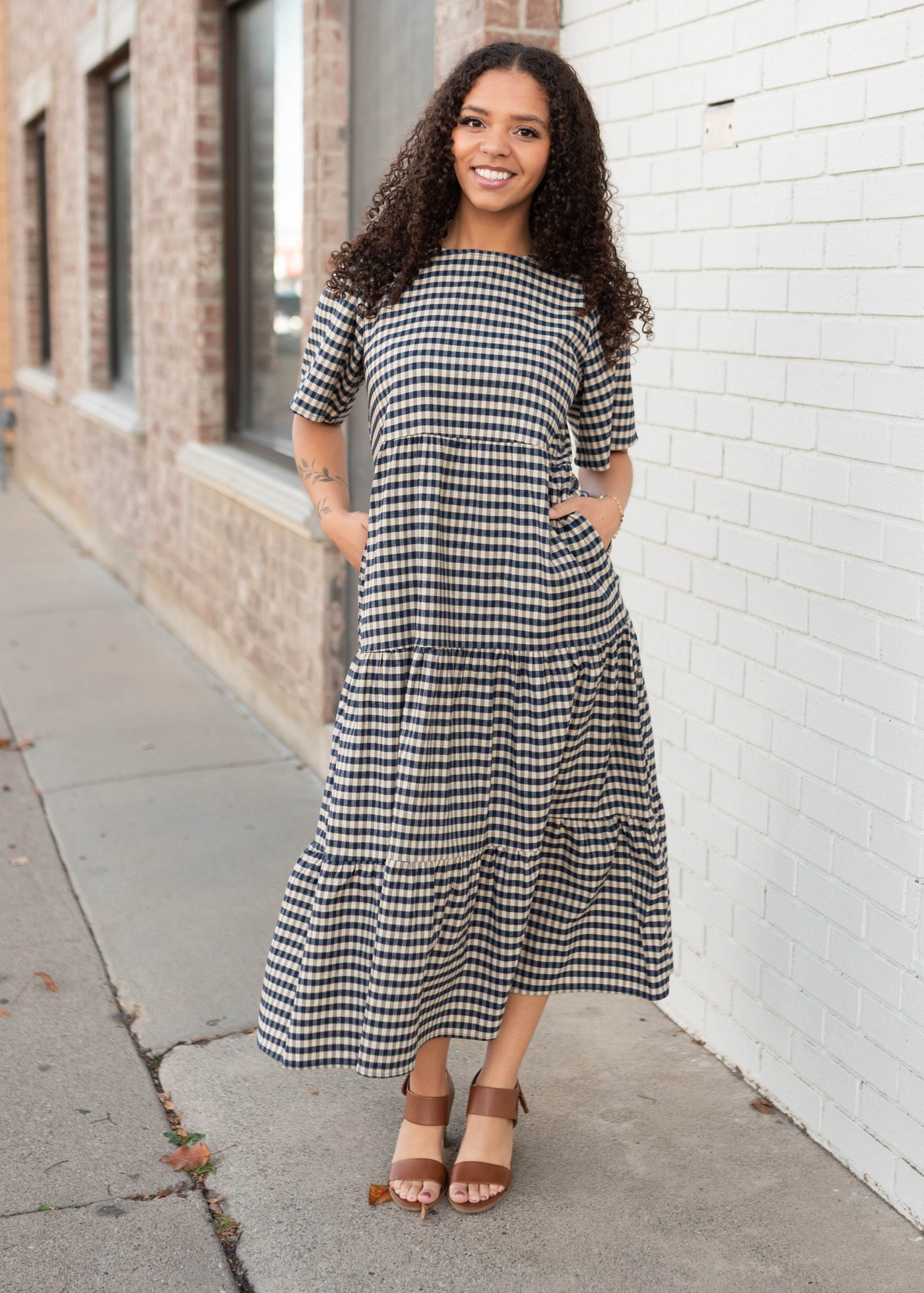 Nora Blue Gingham Tiered Dress