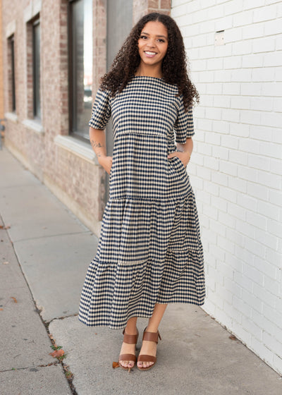 Nora Blue Gingham Tiered Dress