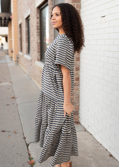 Nora Blue Gingham Tiered Dress