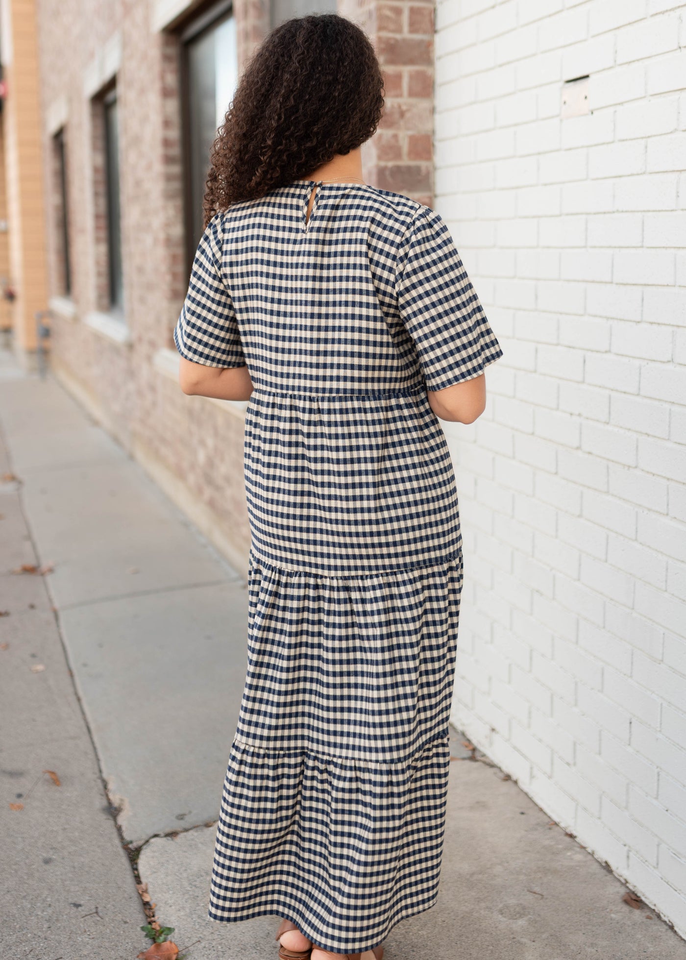 Nora Blue Gingham Tiered Dress