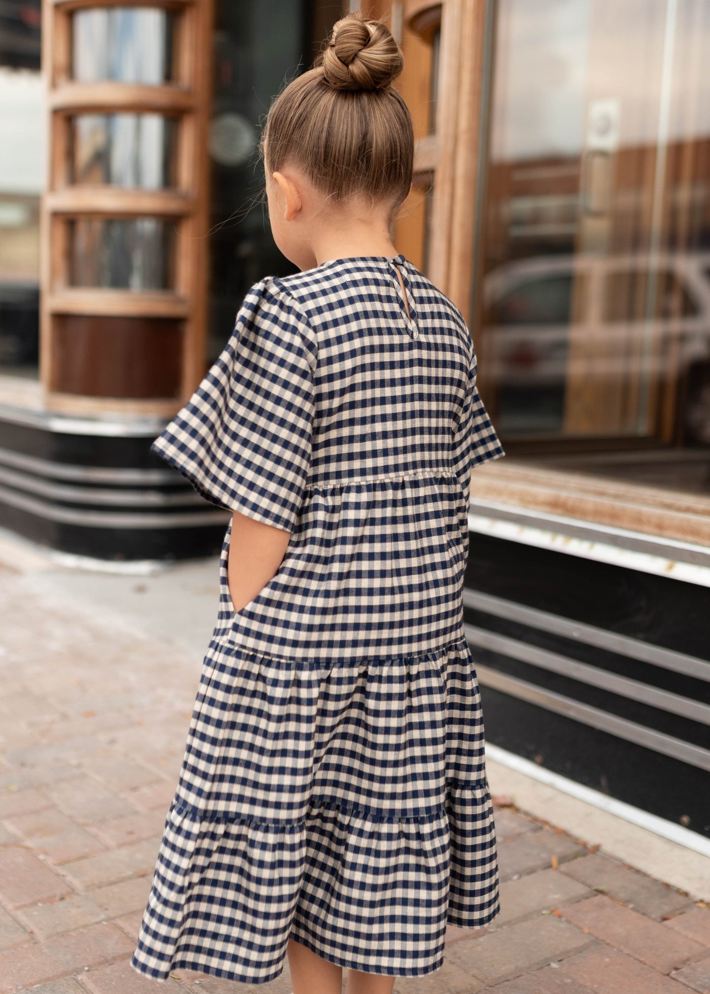 Nora Blue Gingham Tiered Little Girl Dress