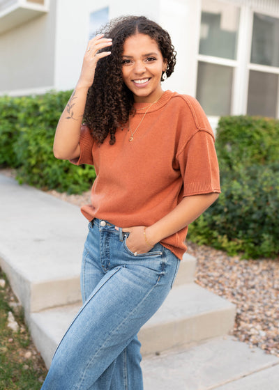 Norah Cinnamon Short Sleeve Sweater