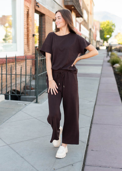 Short sleeve dark brown top by Lena & Lou