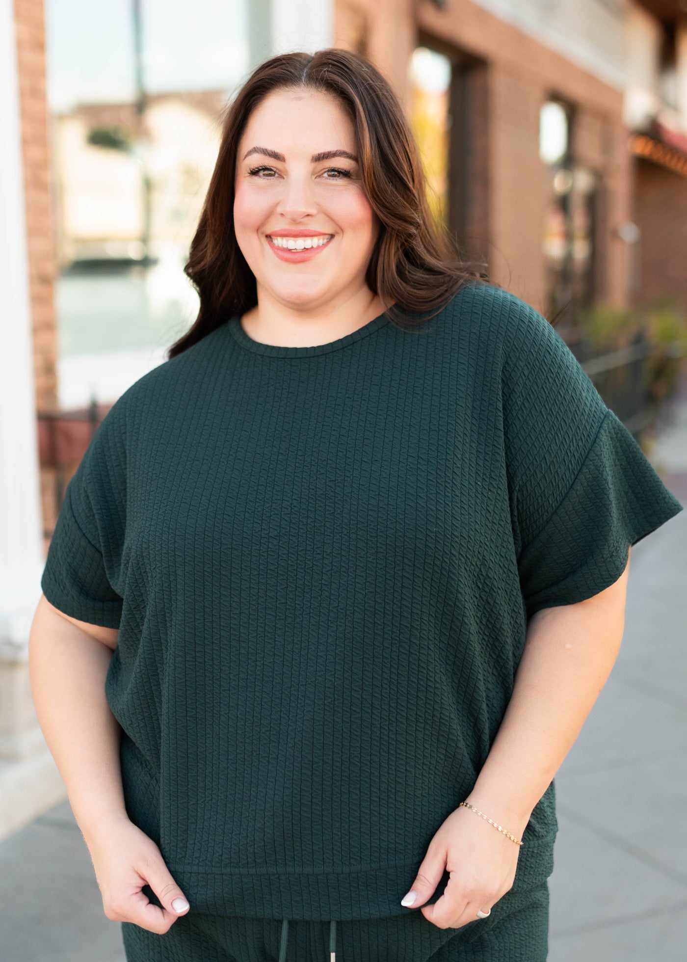 Short sleeve plus size forest green top