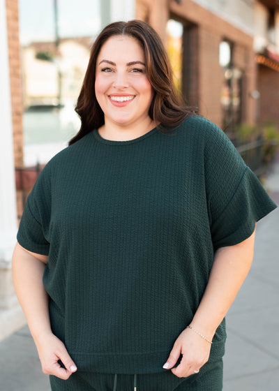 Short sleeve plus size forest green top