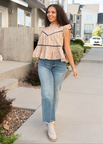 Modest taupe floral top