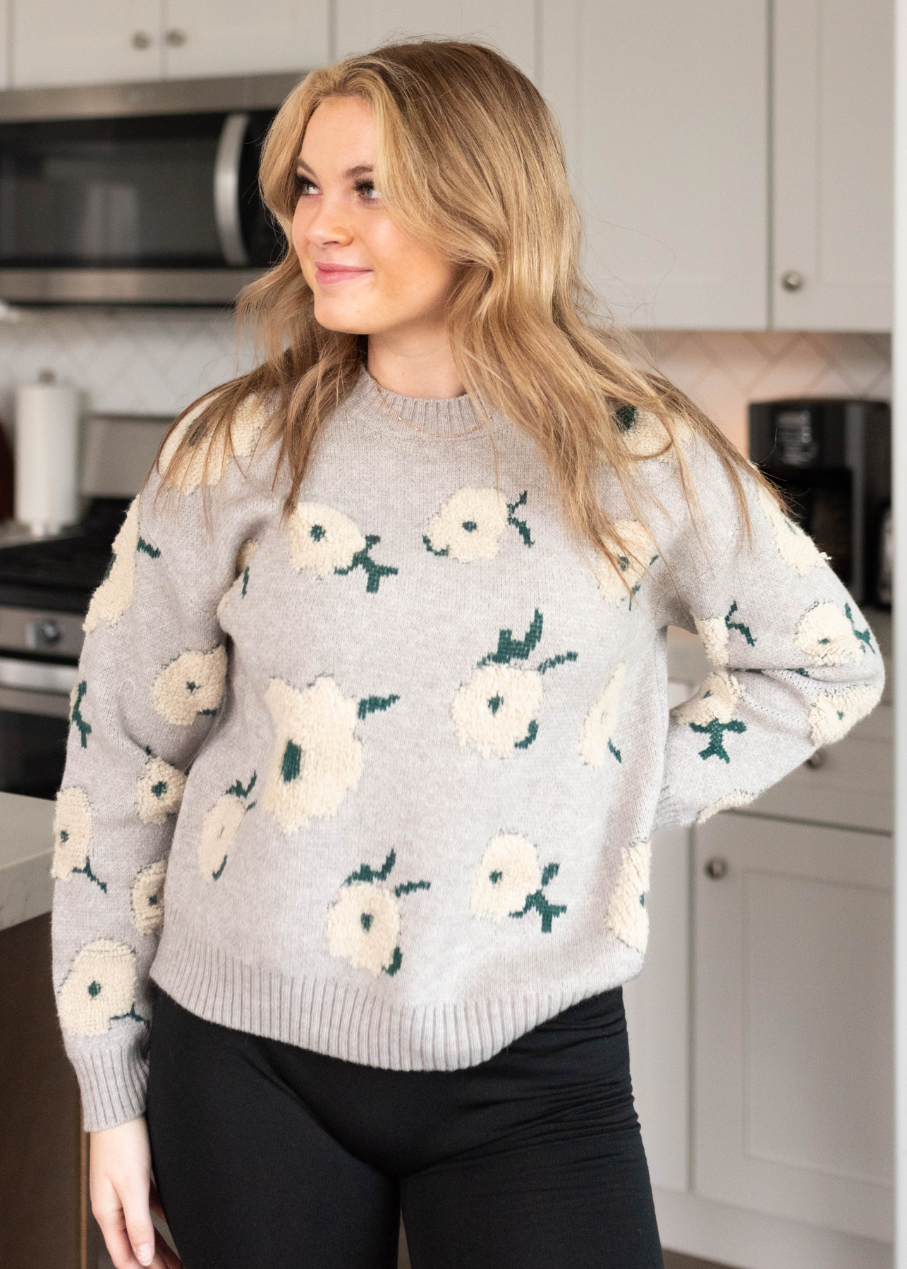 Grey floral sweater