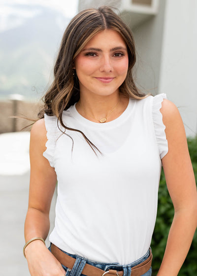 White crop sleeve top with ruffles