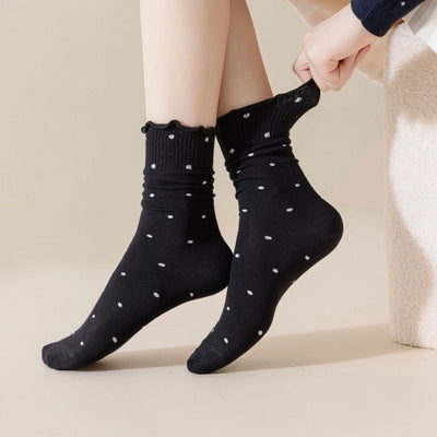 Side view of the black polka dot socks