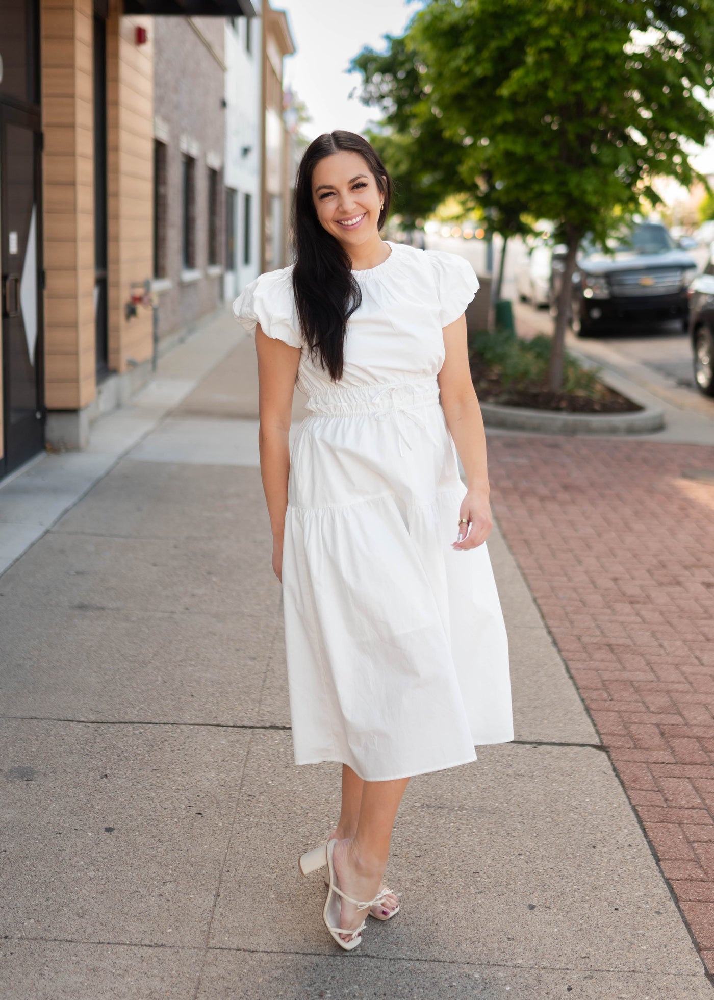 tiered dress knee length Parker White MODESSA-4TH-SALE