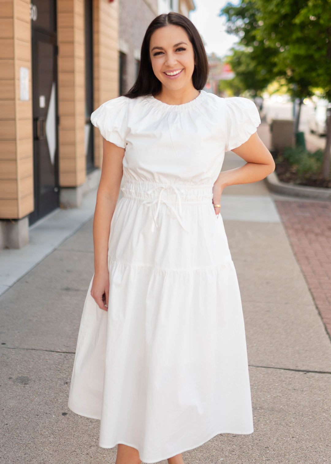 white puff sleeve formal dress Parker Tiered puff sleeve tulle dress