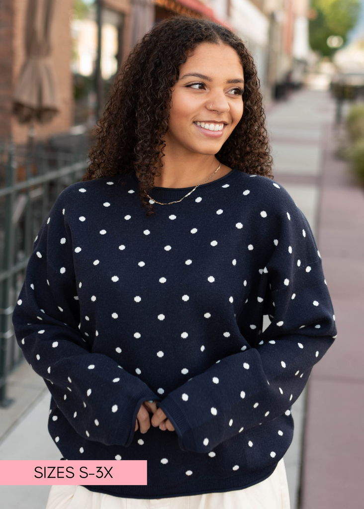【drawdrawers】Polka Dots 2way Tops／新品・未使用 Penelope Navy & Ivory Polka Dot Pullover | Lena Layne