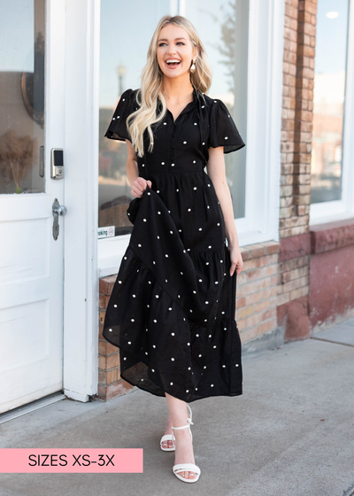 Black polka dot dress