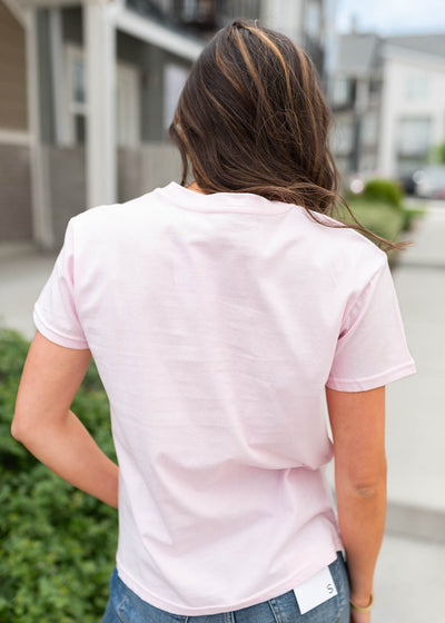 Back view of the pink basic tee